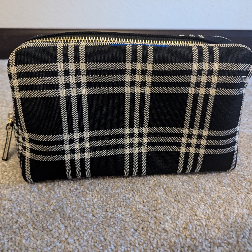 Rothy's black and cream plaid large universal pouch NWOT